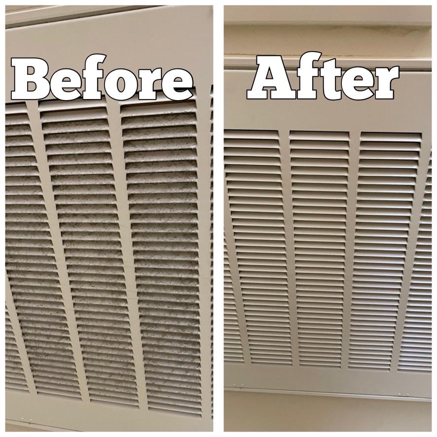 Before and After dust and dirt removal from office vent