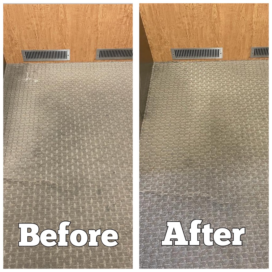 Before and After carpet shampoo and extraction in office elevator