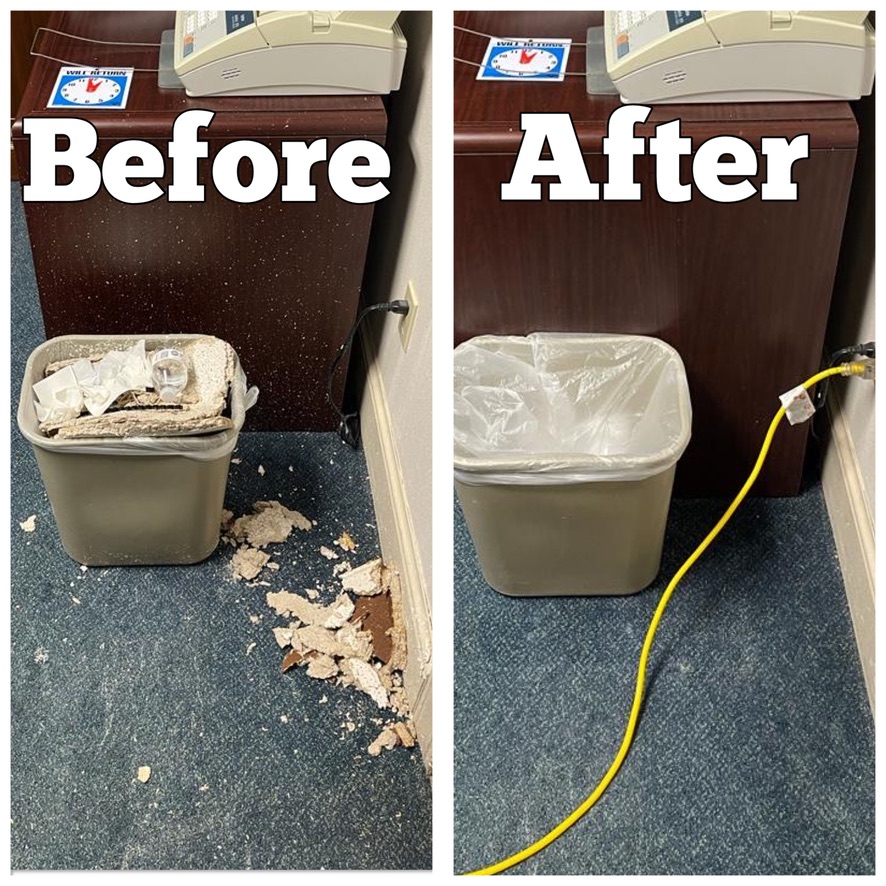 Before and After debris and construction waste removal from office