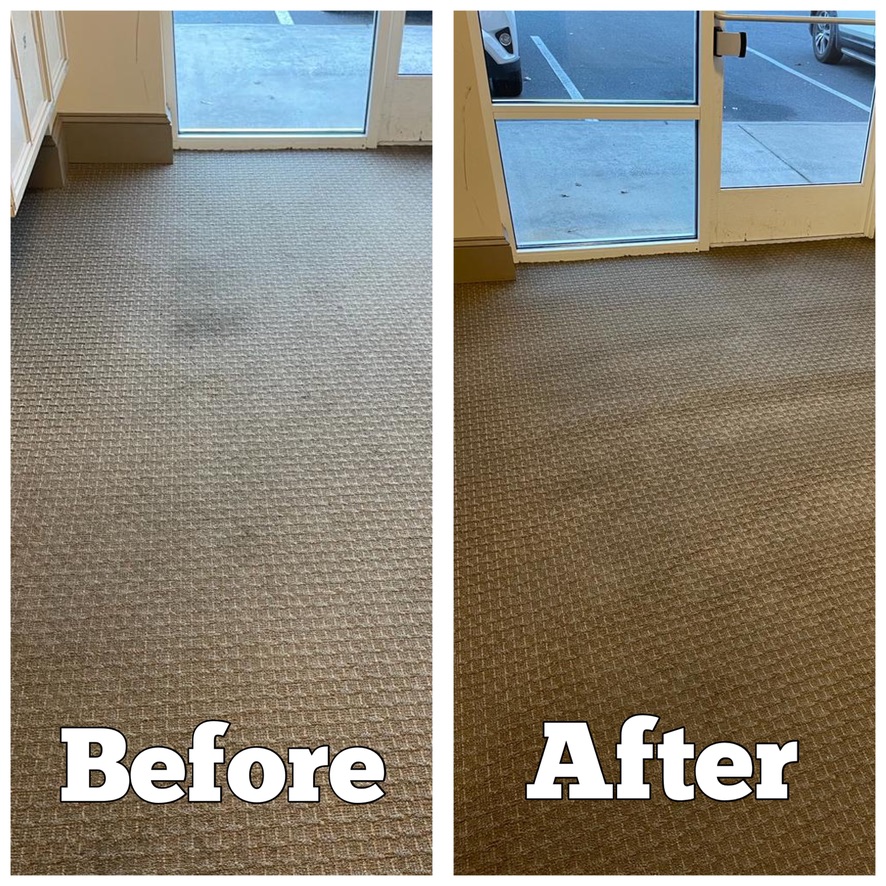 Before and After carpet shampoo and extraction in office entryway