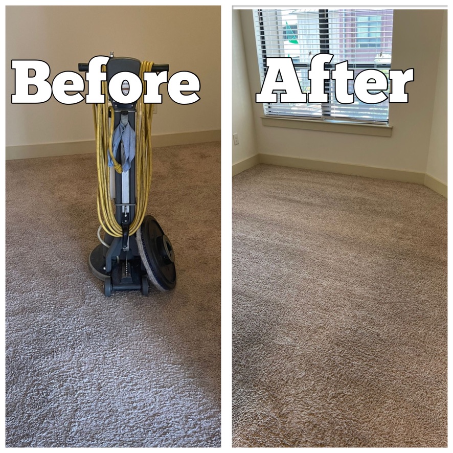 Before and After carpet shampoo and extraction from apartment turnover carpet
