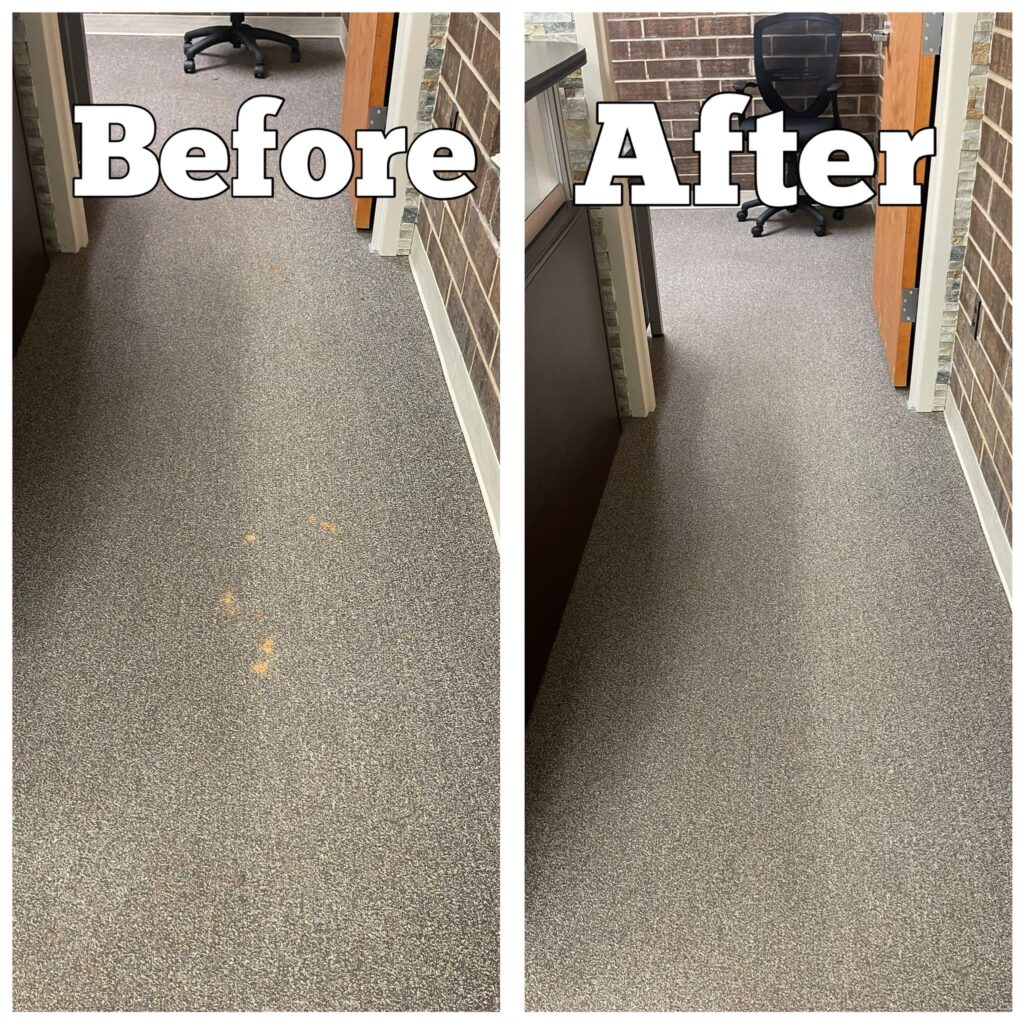 Before and After Dirt Clean Up in Hallway on Short Carpet