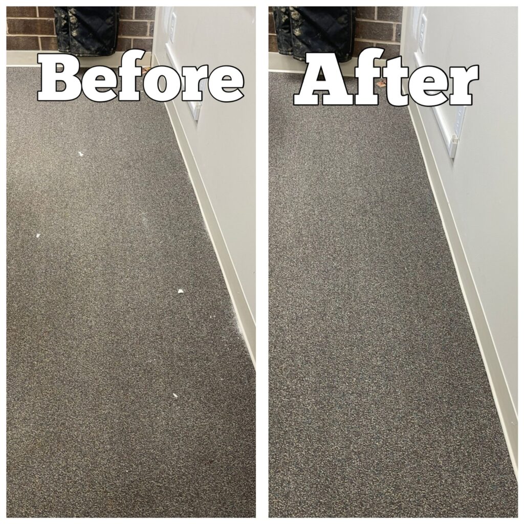 Before and After debris clean up from short carpet