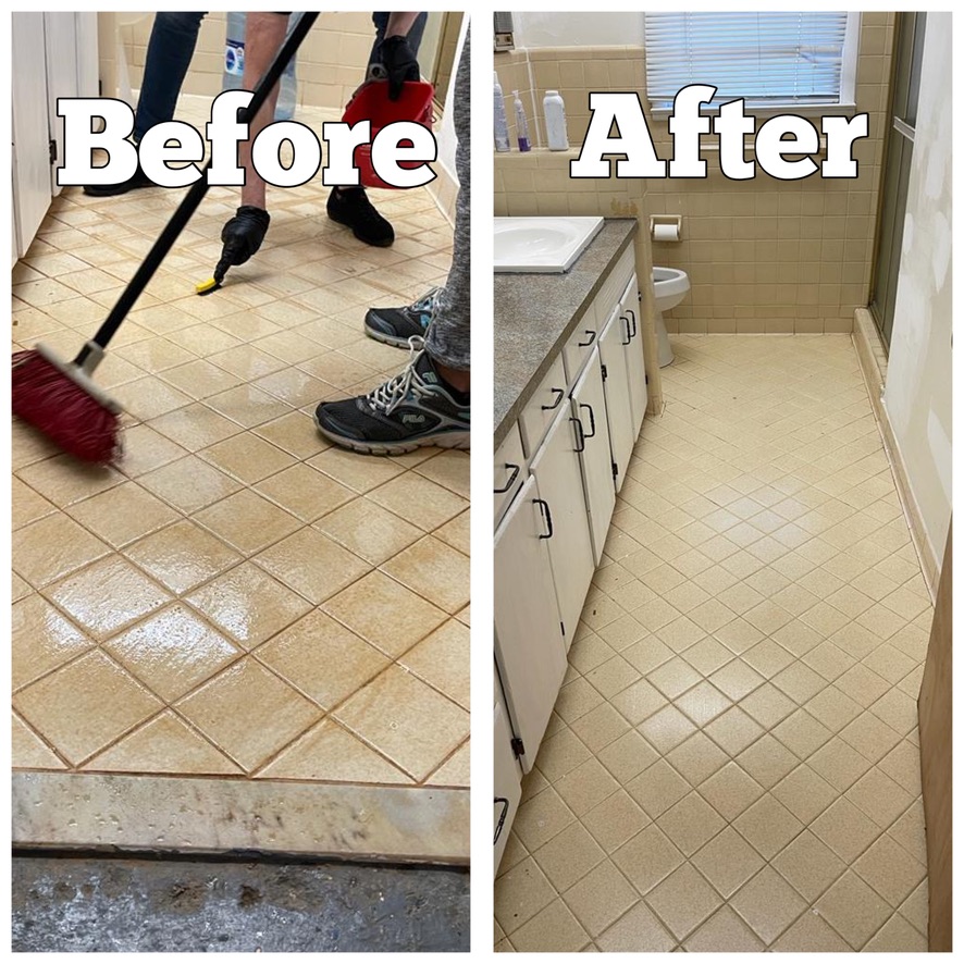 Before and After Tile Bathroom Floor Scrubbing